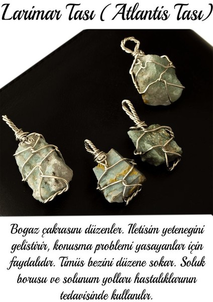 Sertifikalı Ham Tel Sargılı Larimar Taşı Kolye (Atlantis Taşı) fiyatları