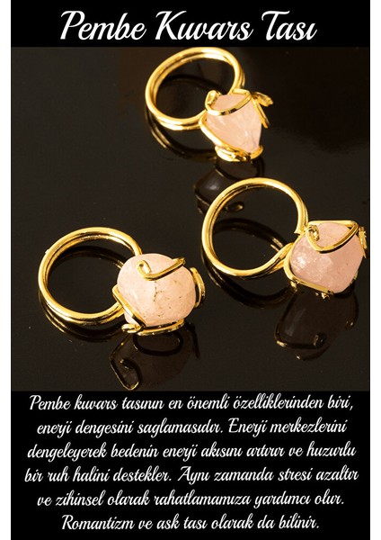 Sertifikalı Gold Rokoko Model Pembe Kuvars Taşı Yüzük - Ayarlamalı fiyatları