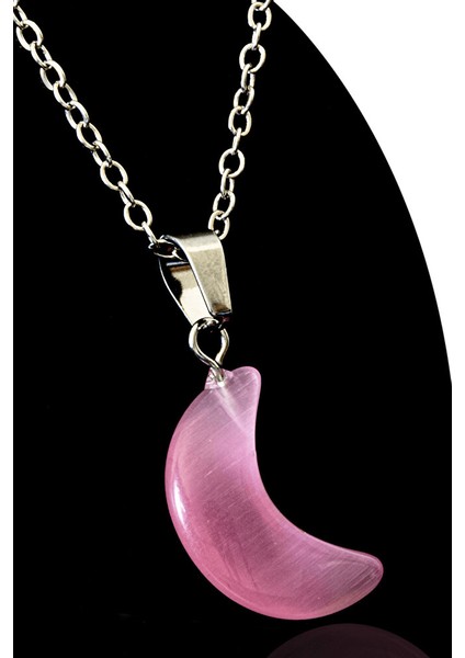 Sertifikalı Ay Model Pembe Kedi Gözü Taşı Kolye
