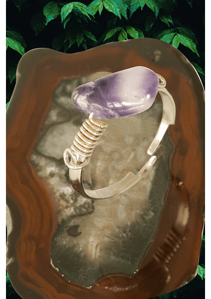 Tesbih Atölyesi Sertifikalı Gümüş Kırık Taşlı Ince Model Ametist Taşı Yüzük - Ayarlamalı