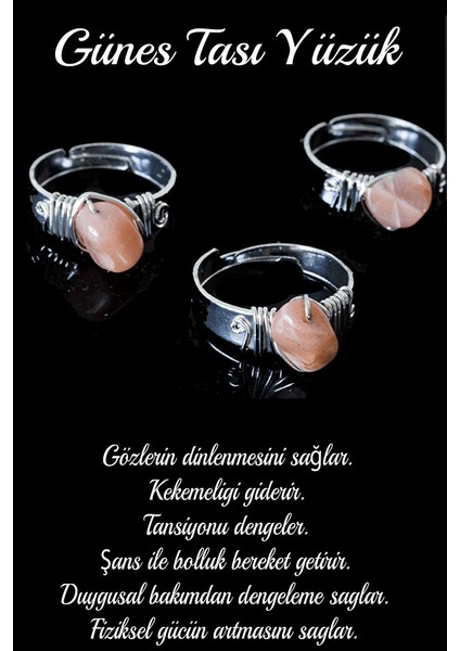 Sertifikalı Kalın Tımbıl Gümüş Model Güneş Taşı Yüzük - Ayarlamalı