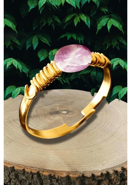 Sertifikalı Kırık Taşlı Gold Model Ametist Taşı Yüzük - Ayarlamalı