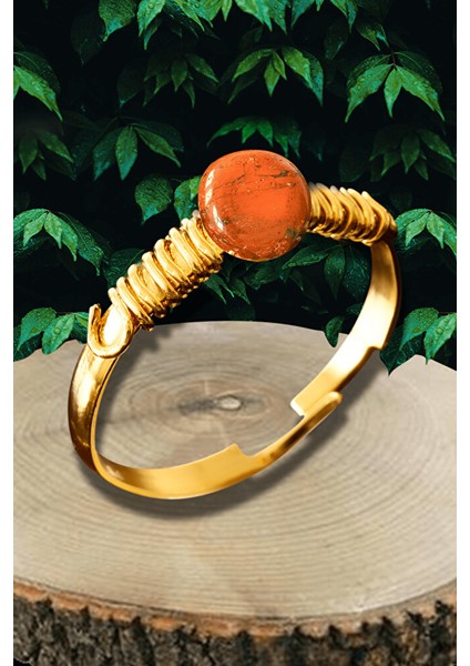 Sertifikalı Kırık Taşlı Gold Model Kırmızı Jasper Taşı Yüzük - Ayarlamalı