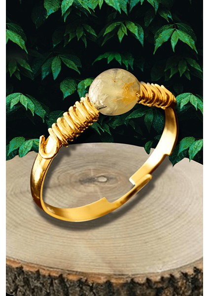 Sertifikalı Kırık Taşlı Gold Model Prinayt (Prehnit) Taşı Yüzük - Ayarlamalı