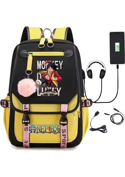 Tek Parça Luffy USB Şarj Erkek ve Kız Öğrenci Okul Sırt Bilgisayar Çanta (Yurt Dışından)
