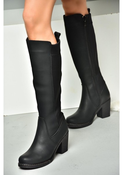 R674070709 Siyah Kalın Topuklu Kadın Çizme modelleri