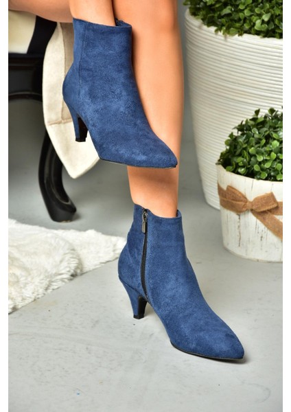 R404710002 Lacivert Süet Alçak Topuklu Kadın Bot modelleri