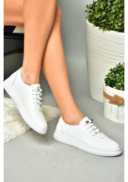P555461003 Beyaz Hakiki Deri Kadın Spor Ayakkabı Sneakers indirimleri