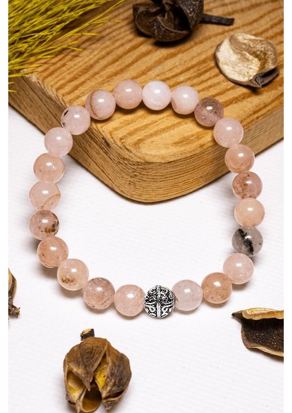 Sertifikalı Aaa+ Kalite Rose Renk Akik Taşı Bileklik - Gümüş Aparatlı
