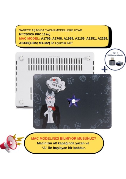 Macbook Pro Kılıf 13inç M1-M2 A1706 A1708 A1989 A2159 A2251 A2289 A2338 ile Uyumlu Dog01NL