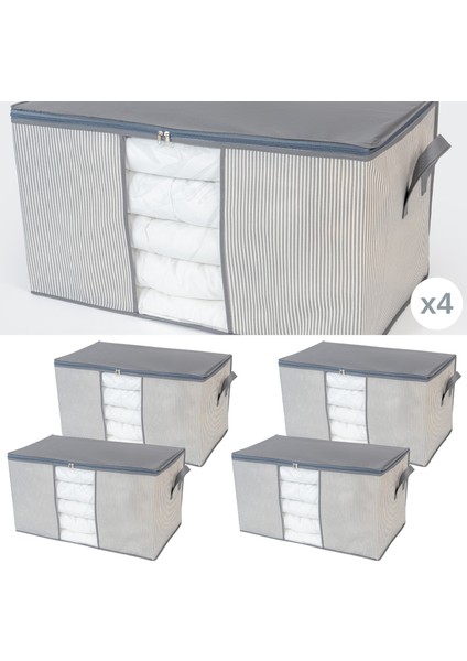 Nacarev 4 Adet Büyük Boy Pencereli Çizgi Desen Baskılı Gri Yastık Yorgan Düzenleyici Hurç Seti 75X40X40 cm (Yurt Dışından)