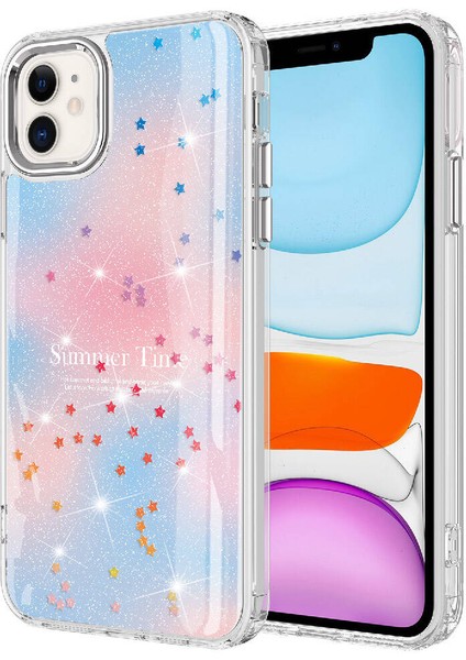 Case 4u Apple iPhone 11 Simli Desenli Parlak Silikon Task Kılıf Mavi