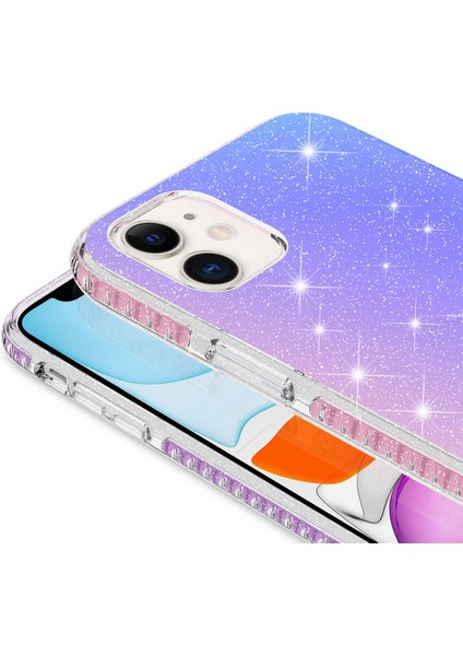 Apple iPhone 13 Parlak Renk Geçişli Sert Silikon Velle Kılıf Koyu Pembe
