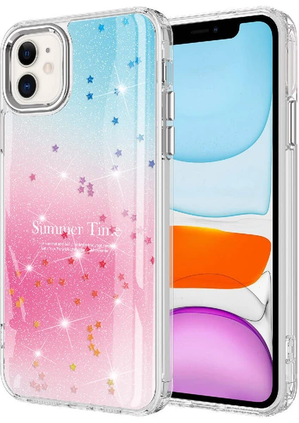 Case 4u Apple iPhone 11 Simli Desenli Parlak Silikon Task Kılıf Pembe