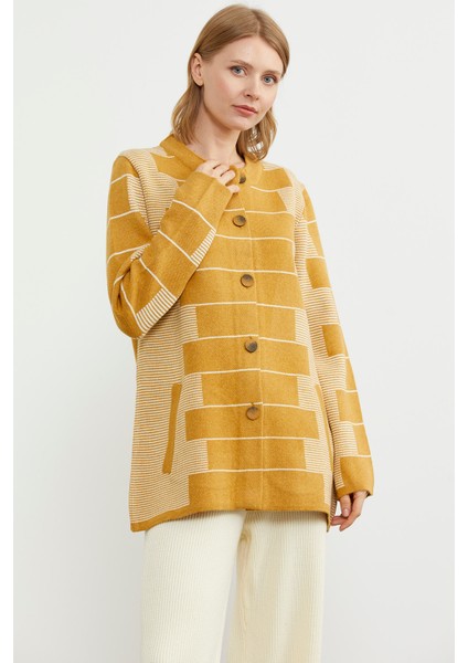 Kalın Yünlü Blok Desen Triko Ceket - Güneş fiyatları