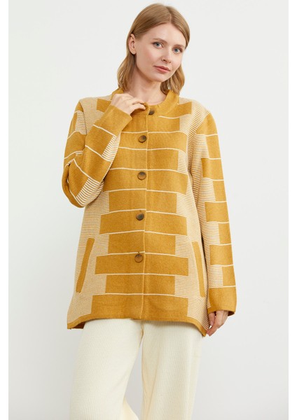 Kalın Yünlü Blok Desen Triko Ceket - Güneş modelleri