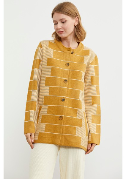 Kalın Yünlü Blok Desen Triko Ceket - Güneş fırsatları