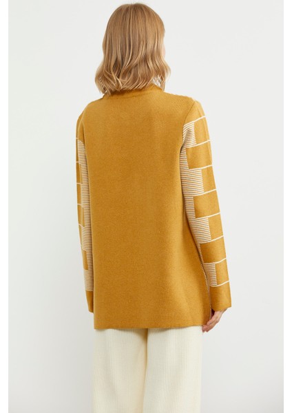 Kalın Yünlü Blok Desen Triko Ceket - Güneş indirimleri