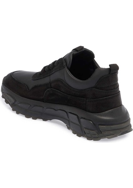 Siyah Hakiki Deri Erkek Sneaker - E23S1AY56387-A23
