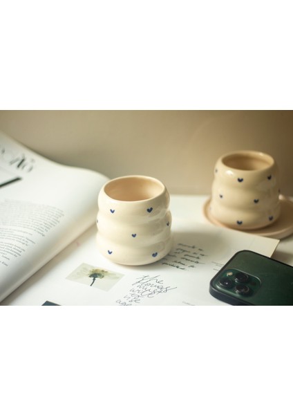 El Yapımı Seramik Kalp Kupa Mug Bardak Kahve Fincanı