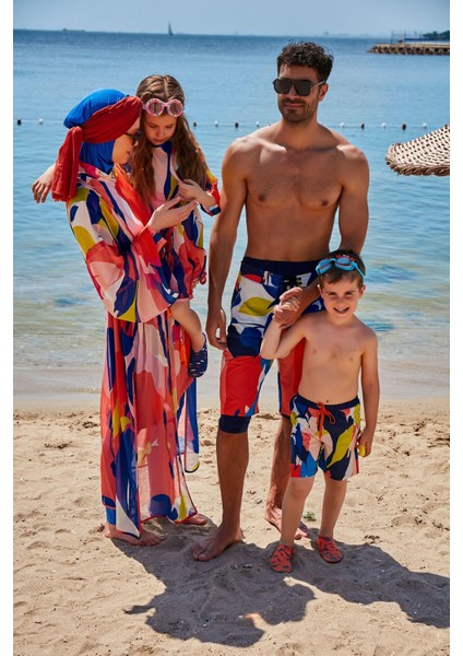 Sax Mavisi Desenli Erkek Çocuk Şort B2360SX