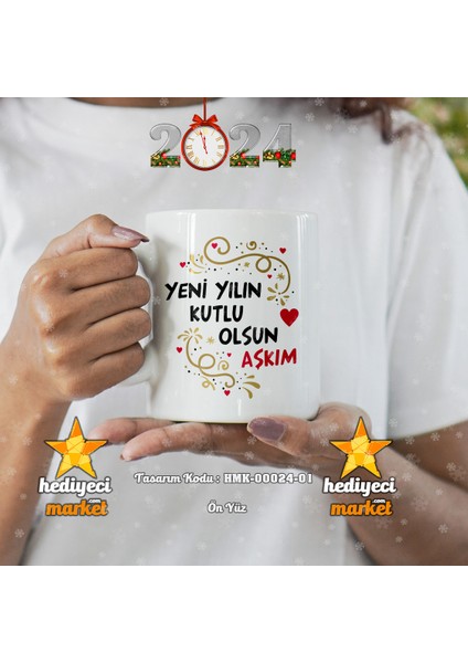 Kişiye Özel 2024 Yılbaşı Temalı Beyaz Kupa Bardak - HMK-00024-01