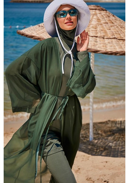 Düz Haki Kimono Kaftan P2344HK