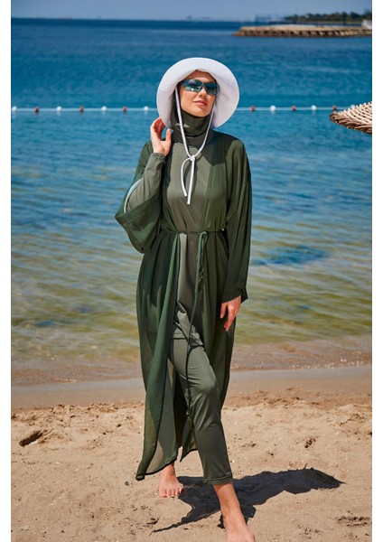 Düz Haki Kimono Kaftan P2344HK