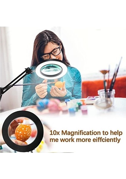 Semgears 10X Işıklı Büyüteç Büyüteçli LED Lamba 3 Renk Modu Kısılabilir Led'ler Yakın Çalışma Onarımı Için Işıklı ve Kelepçeli Gerçek Cam Lens Büyüteç Okuma El Sanatları (Yurt Dışından)