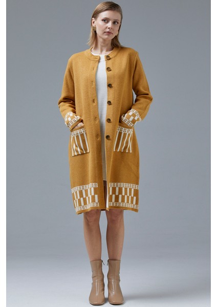 Kalın Dolu Iğne Uzun Triko Hırka - Güneş