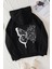 Siyah Flower Butterflies Baskılı Oversize Sweatshirt Hoodie 1