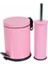 Pembe Çelik Banyo Seti Metal 3 Litre Pedallı Çöp Kovası ve Wc Fırçası Set 1