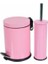 Pembe Çelik Banyo Seti Metal 3 Litre Pedallı Çöp Kovası ve Wc Fırçası Set 2