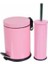 Pembe Çelik Banyo Seti Metal 3 Litre Pedallı Çöp Kovası ve Wc Fırçası Set 3