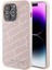 Apple iPhone 15 Pro Max Lisanslı Metal Yazı Logolu Dikişli Logo Kapitone Pembe 2