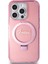 Apple iPhone 15 Pro Uyumlu Guess Lisanslı Magsafe Özellikli Simli Ring Standlı Pembe 2