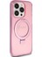 Apple iPhone 15 Pro Uyumlu Guess Lisanslı Magsafe Özellikli Simli Ring Standlı Pembe 3