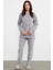 Nakış Detaylı Polar Pijama Takım - Gri 2