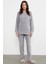 Nakış Detaylı Polar Pijama Takım - Gri 1