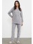 Nakış Detaylı Polar Pijama Takım - Gri 3