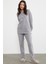 Nakış Detaylı Polar Pijama Takım - Gri 4