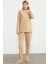 Nakış Detaylı Polar Pijama Takım - Kamel 3