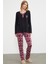 Açık Yaka Desenli Pijama Takım - Siyah 3