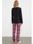 Açık Yaka Desenli Pijama Takım - Siyah 5