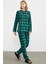 Sıfır Yaka Desenli Polar Pijama Takım - Yeşil 4
