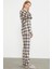 Sıfır Yaka Desenli Polar Pijama Takım - Ekru 5