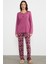 Açık Yaka Desenli Pijama Takım - Mor 2