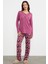 Açık Yaka Desenli Pijama Takım - Mor 3