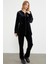 Tam Fermuarlı Tunik Boy Kadife Eşofman Takım - Siyah 2