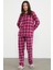 Sıfır Yaka Desenli Polar Pijama Takım - Fuşya 4